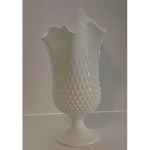 Vintage Fenton Hobnail Milk Glass Handkerchief Vase 12.25"